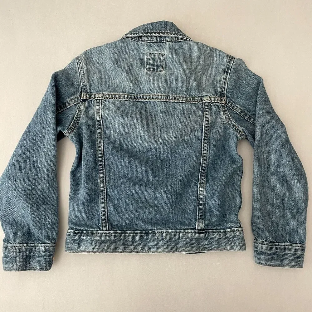 ~ Gap Kids S Jean Jacket Snaps Medium Wash Pockets Denim Cotton Blue Soft Unisex